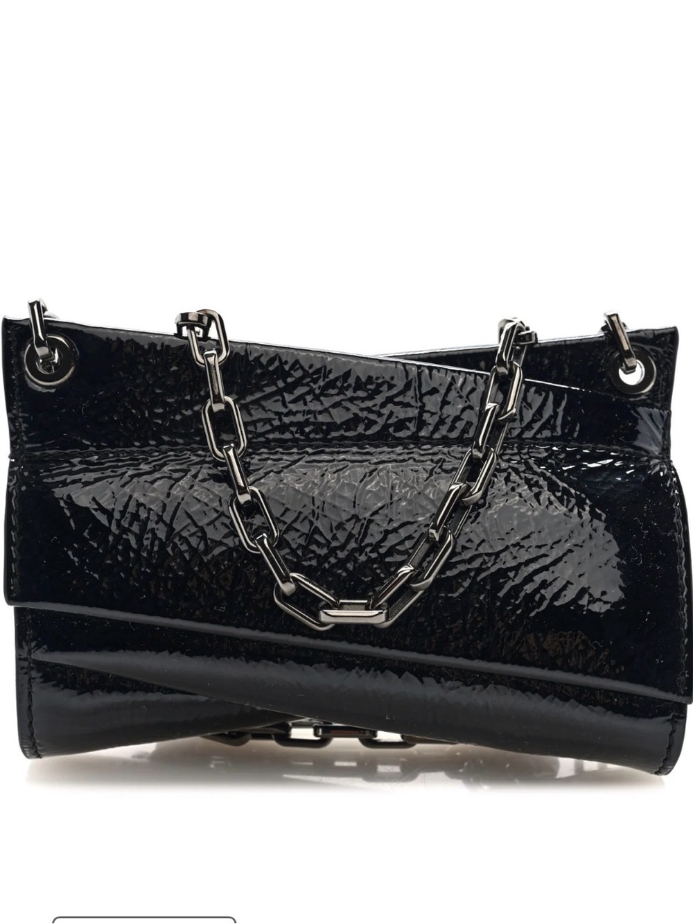 C L Loubitwist Black Patent Leather Mini Chain Shoulder Bag with Gunmetal Chain - Picture 2 of 9